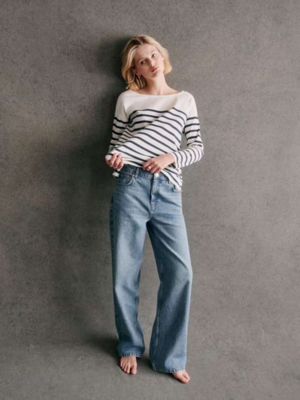 Sezane Noan cream navy blue iconic striped marinere Breton stripe top